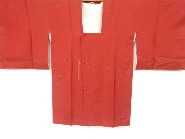 JAPANESE KIMONO / VINTAGE UNUSED MICHIYUKI COAT / WOVEN RHOMBUS & FLORAL PLANTS PATTERN